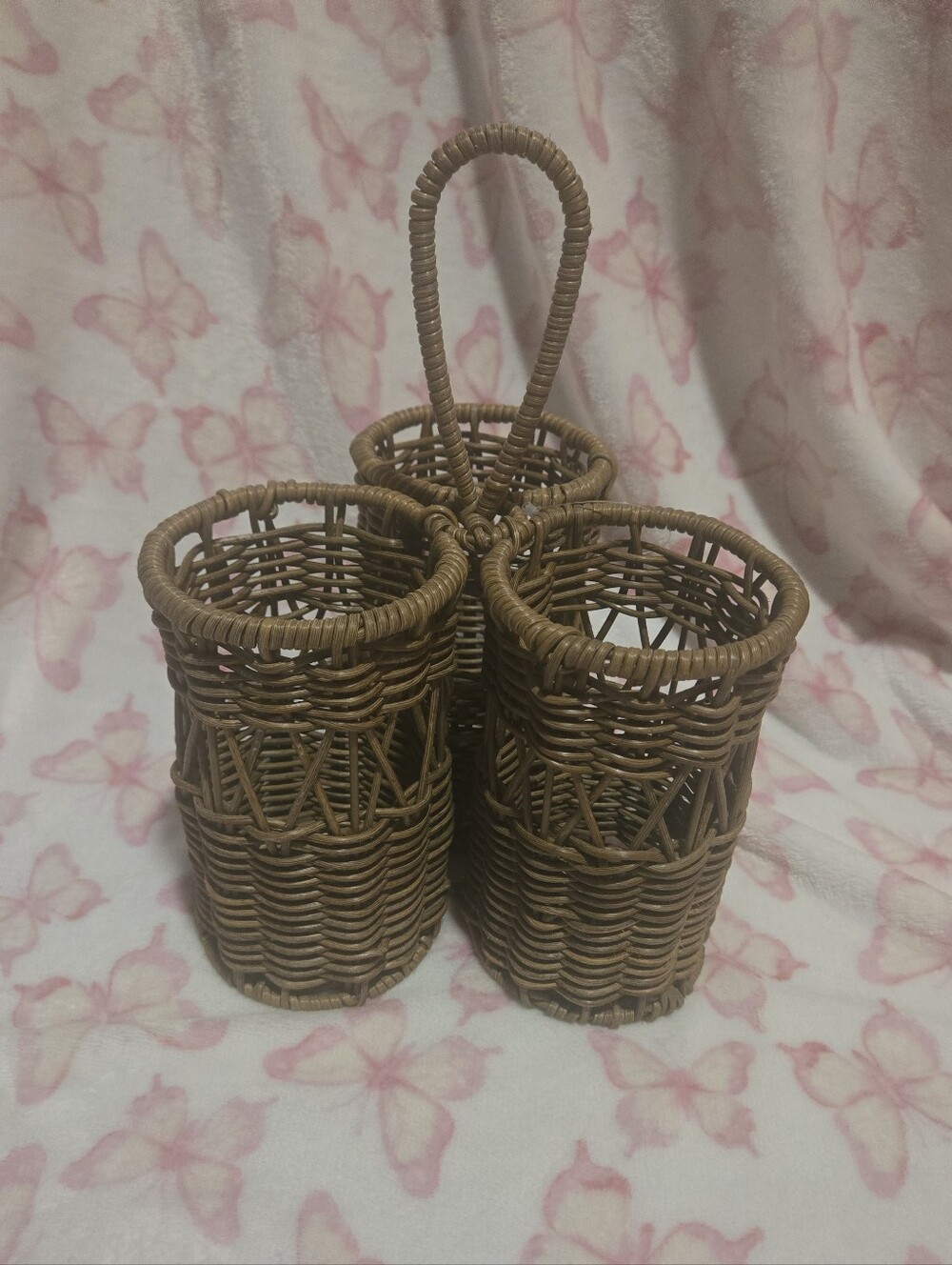 Brown Wicker 3-Compartment Utensil Holder - Home Accents